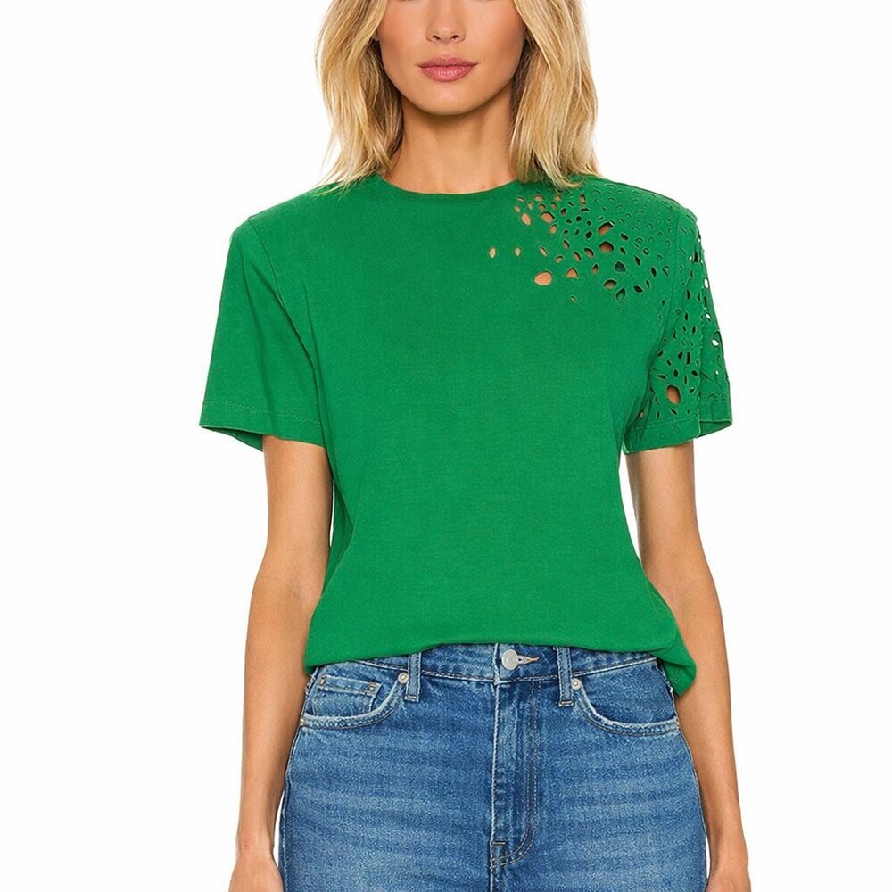 SER.O.YA Caroline T Shirt Green size Medium NWT short sleeves distressed